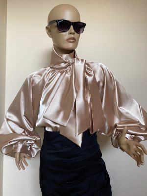 Rose gold Satin Pussy Bow Blouse