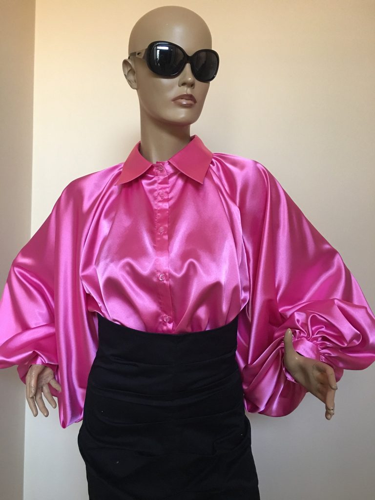 Hot pink satin blouse with puffy sleeves - Studio Mariya - Handmade and ...