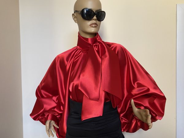 red satin blouse
