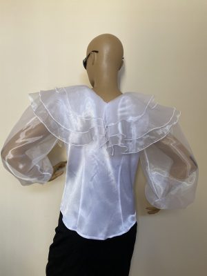 white formal ruffled blouse