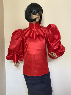 red satin formal blouse