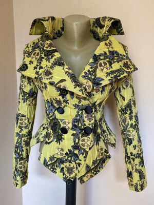 Yellow Jacquard Fitted Jacket