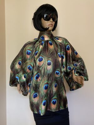 Peacock print satin blouse